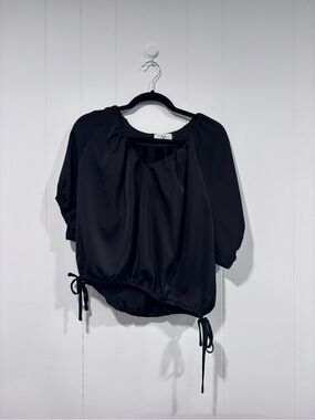 Homebody Black Puff-Sleeve Drawstring Blouse
